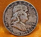 1954  Benjamin Franklin, Liberty Bell Half Silver Dollar, Silver