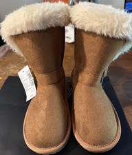 Wonder Nation Girls Brown Faux Suede Snow Boots Faux Fur Lined Winter Size 11