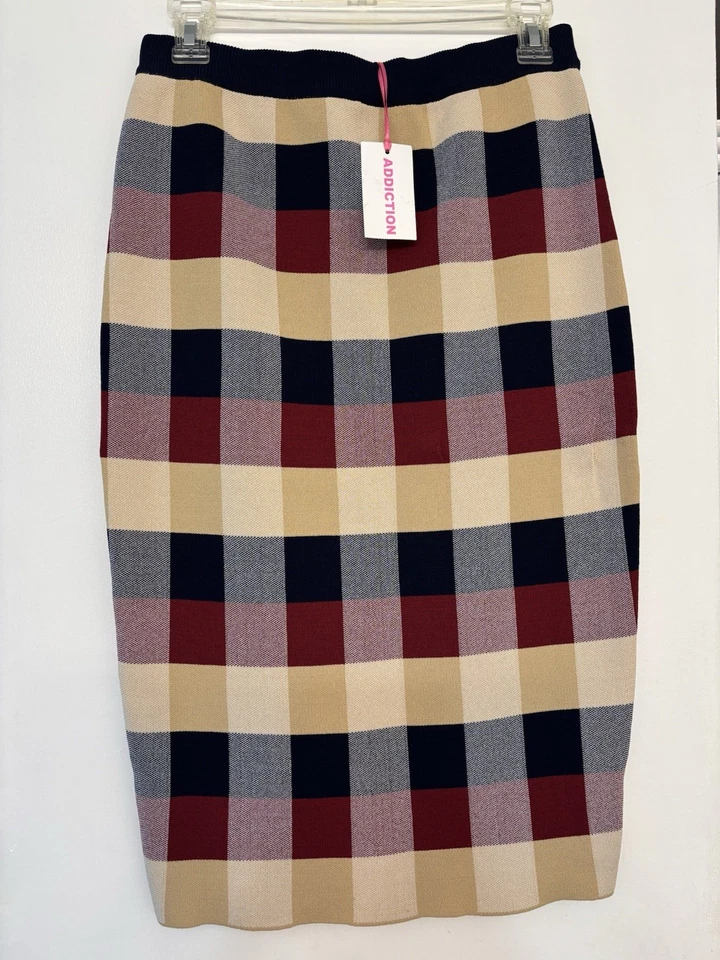 Falda de mujer Addiction a cuadros mediana azul rojo beige elástica Foto 2 de 4