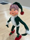 2005 Annalee Tall Sparkling Green Christmas Elf with Striped Fabric and Faux Fur — photo 7