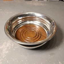 Scarce Stieff 6" Diameter Pewter Polished and Wood Wine Bottle Coaster Silver