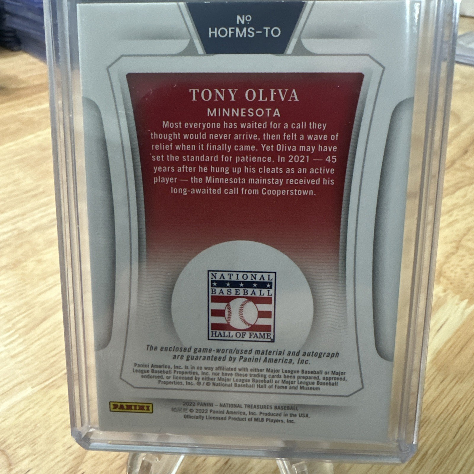 2022 National Treasures Hall of Fame Material Signatures /49 Tony Oliva Auto HOF view 2