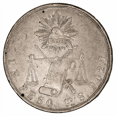 1871 Go Mexico 1 Peso Balanzas 27.07g .903 Silver 24.4g ASW