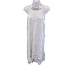 No Boundaries White Lace Halter Dress Boho Crochet Trim Flounce Hem XL