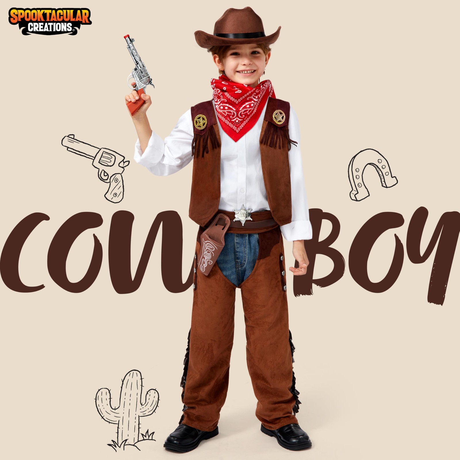 Spooktacular Creations Halloween Cowboy Hat Costume for Boys, Kids Brown West... image 2