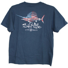 New Salt Life American Fish N Bones Tee Navy Youth Med Live Salty Saltlife USA