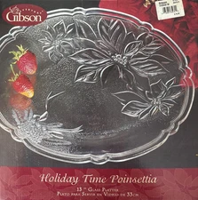 Gibson Holiday Time Poinsettia 13 inch Glass Platter