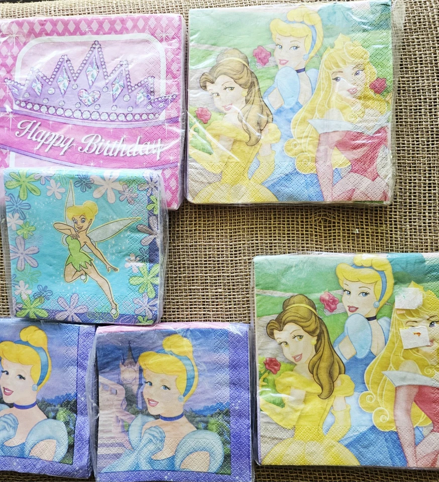 Lot Of 8 Pkgs Girls Party Paper Napkins Disney & More Tinkerbell, Cinderella - Image 2 of 4