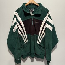 Distressed Rare Vintage 90s Adidas Colorblock Fleece Jacket Green White Large