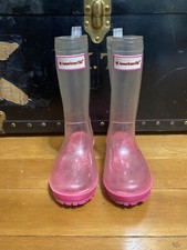 American Girl Wellie Wishers 10/11 Clear Pink Rain Boots Wellies Peekaboo Socks