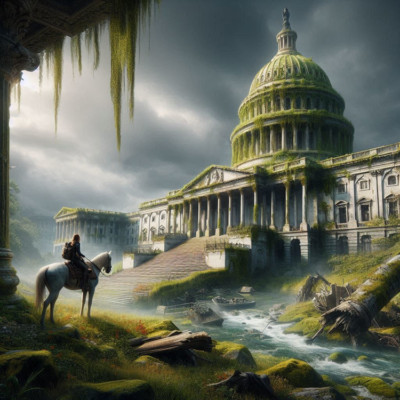 Post Apocalyptic American City Washington DC US Capitol Ruins Woman Horse Poster
