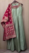 NEW Indian Anarkali XL Pistachio Green Red Dots Designer Gown Wedding Party