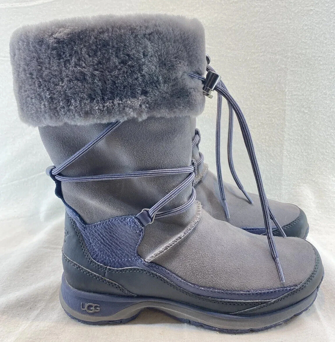 UGG Sz 6 Snow Boots Waterproof Fur Lined ORELLEN Thinsulate Gray Black 1005624