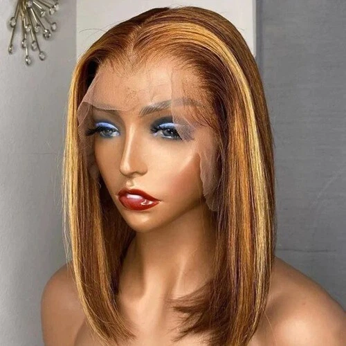 Highlight P4/27 Bob Encaje Frontal Peluca Cabello Humano Bob Encaje Ombre Rubio Recto Foto 3 de 4