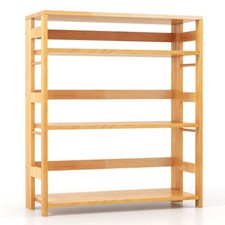 4-Tier Bookshelf Rubber Wood Bookcase with Side Fences for Living Room-29.5 inch
