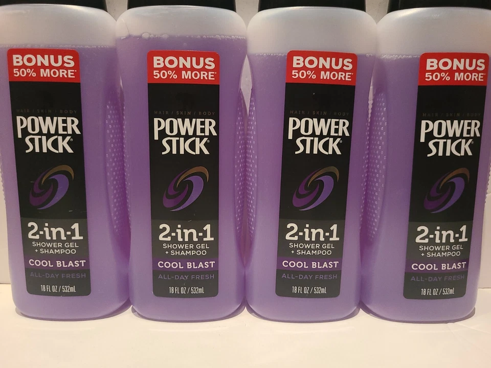 4X Power Stick 2 In 1 Shower Gel + Shampoo Cool Blast All Day Fresh 18OZ - Image 2 of 4
