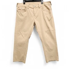 True Religion Pants Size 38x25 Geno Relaxed Slim Beige Khaki Flap Pocket Denim