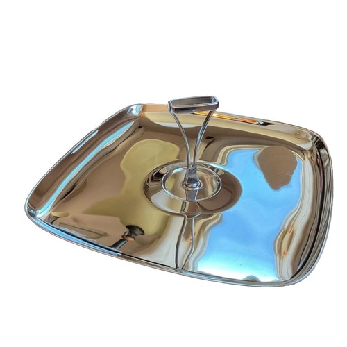 Chrome Snack Plate with Handle MCM Serving Tray Platter Fruit Dessert VTG 13” - Picture 2 of 7
