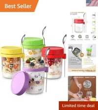 16 oz Airtight Glass Jars for Meal Prep with Silicone Spoon Holders - Set of 4