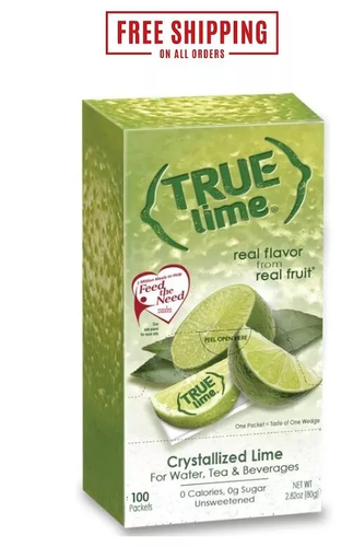 100 Packets True Lime Sugar Free On-The-Go Caffeine Free Powdered Drink Mix New