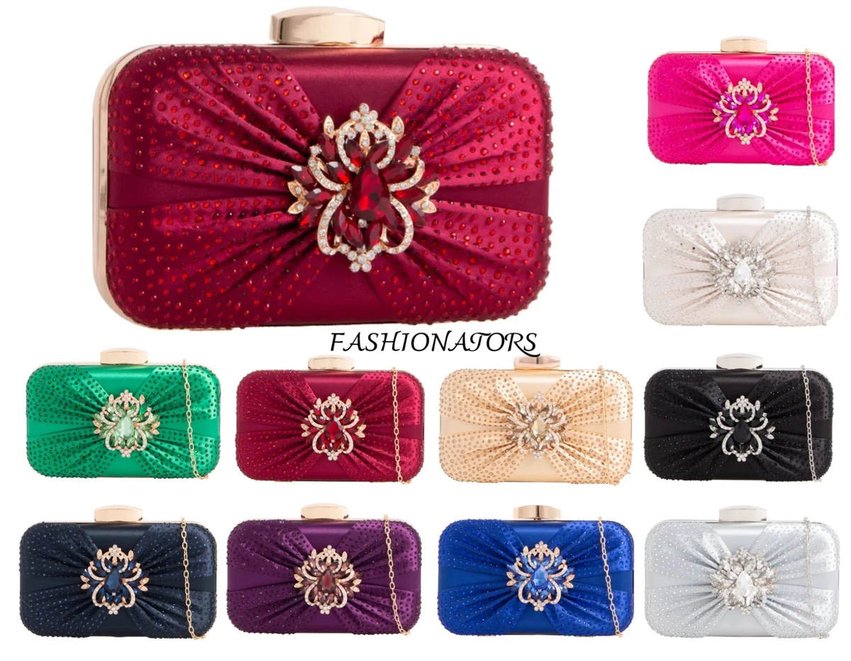 Women s Diamante Clutch Bag Ladies Brooch Evening Wedding Party Prom Handbags UK