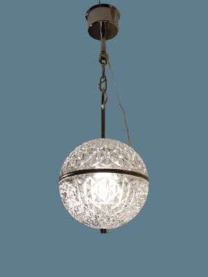 RETRO VINTAGE GLASS GLOBE CEILLING LAMP CHANDELIER VAL SAINT LAMBERT CRYSTAL 60s