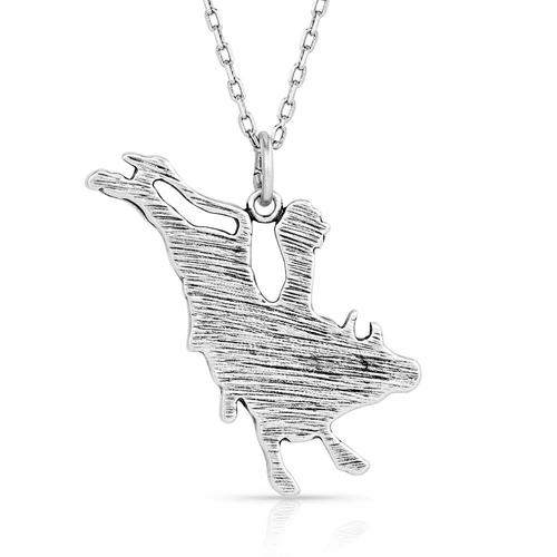 New! Men's Montana Silversmiths Silver tone BULL RIDER PENDANT NECKLACE w/ Chain - Picture 2 of 3