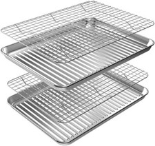 Quarter Baking Sheet Pan With Wire Rack Set 2 Pans  2 Racks Stainless Steel C
