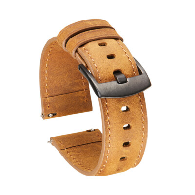 Brushed Genuine Leather Quick Release Watch Band Strap Men's Pin Buckle 20 22mm