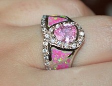 inlaid fire opal Cz topaz ring gems silver plate jewelry modern engagement