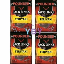 4 Packs Jack Link's Teriyaki Beef Jerky 16 oz Each Pack, Totla 4 lbs