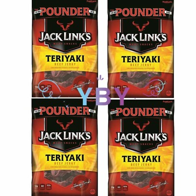 4 Packs Jack Link's Teriyaki Beef Jerky 16 oz Each Pack, Totla 4 lbs
