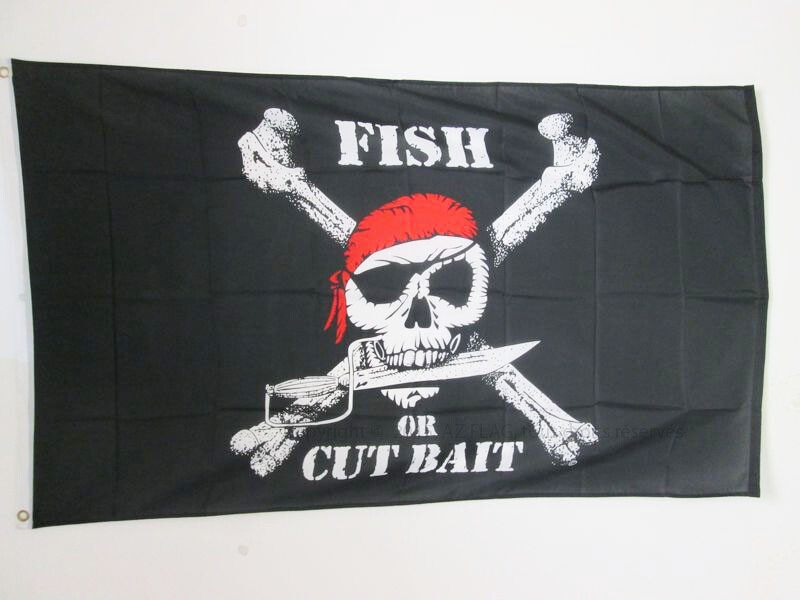 BANDIERA PIRATA BANDANA FISH OR CUT BAIT 150x90cm - BANDIERA DEI PIRATI - TESCHI