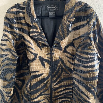 Womens Selene Sport Brown Black Animal Print Zip Jacket with