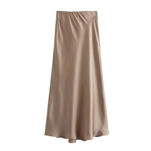 High Waist Elegant Satin Skirts Women Elegant Long Skirt Casual Office A-line - Picture 4 of 28