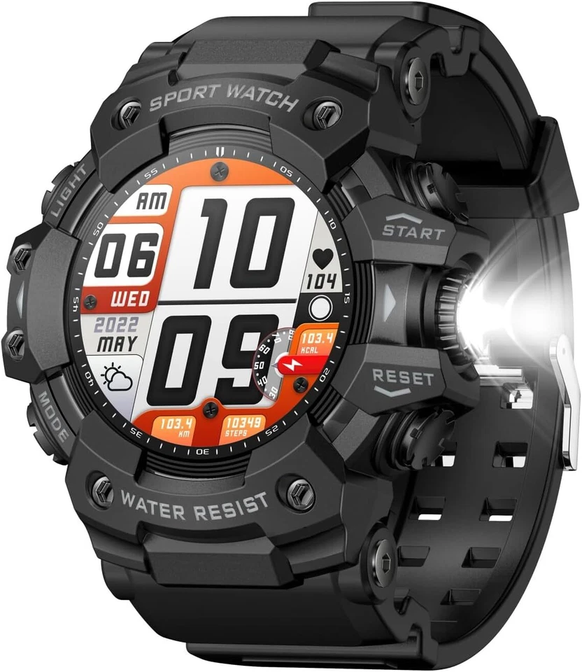 Military Men's Smart Watch With LED Flashlight & Bluetooth Call Sport Smartwatch - Image 3 of 4