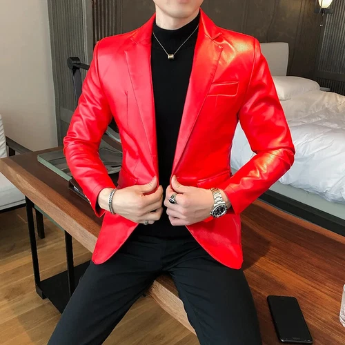Weiße Herren Anzug Lederjacke / Herren Anzug Blazer Elegant Business Mantel - Bild 10 von 27