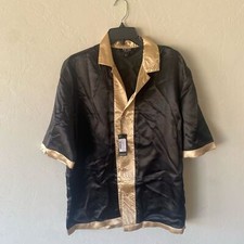 Boohoo Man black tan shiny short sleeve dress shirt