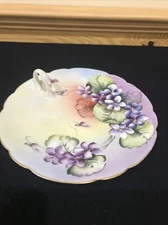 VTG PL LIMOGES FRANCE HAND PAINTED SINGLE HANDLED FINGER PLATE 8.25” Violets￼