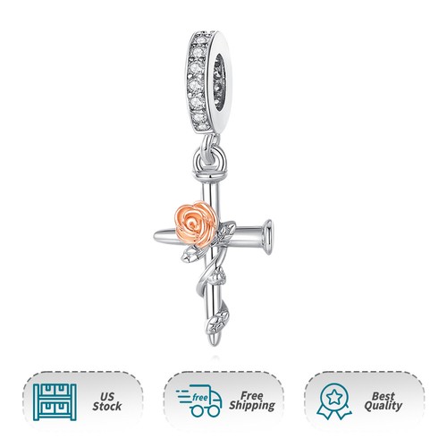 NWT Cross Rose Flower Dangle Charm Authentic 925 Sterling Silver Charm Bracelets eBay