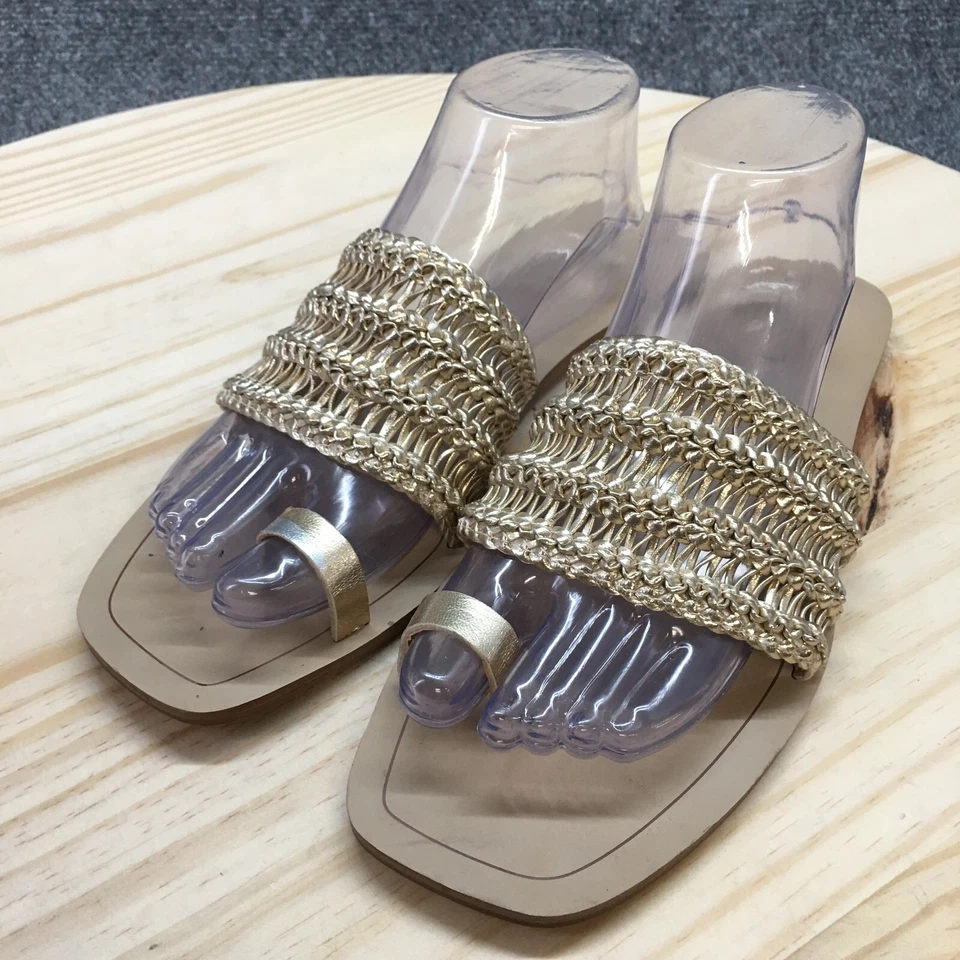 Tahari Sandals Womens 10M Frank Slide Gold Toe-Loop Open Toe Casual Comfort Flat - Image 3 of 4