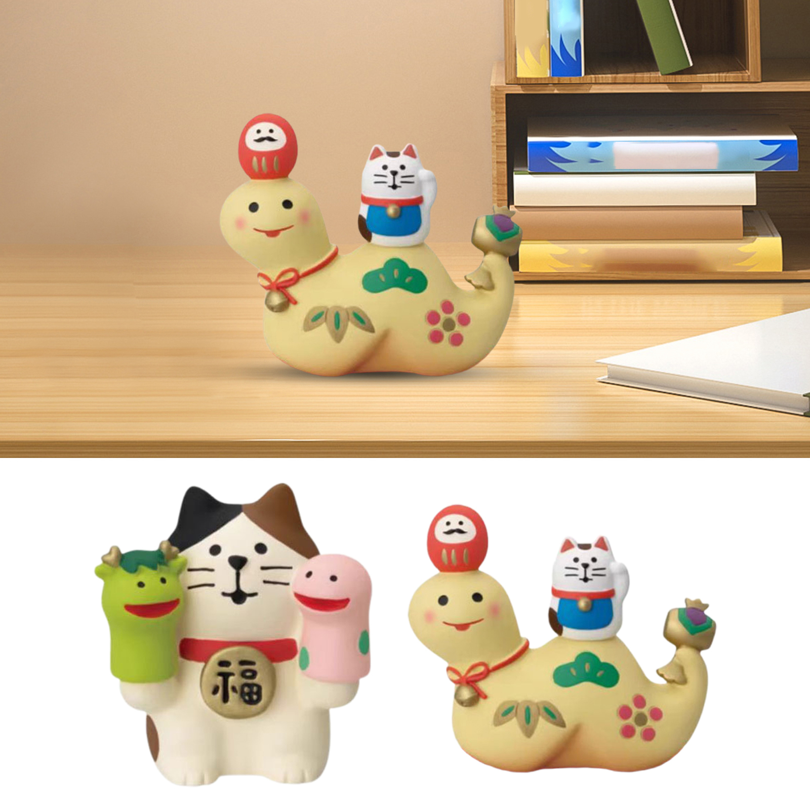 1pc 2025 Snake Year Fortune Cat Ornament Decoration Cute Animal Resin Sculpture