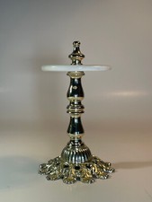 Vintage Gold Tone Metal Plastic and Ceramic Toothbrush Holder Stand 7.5" Hold 4