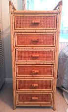 Vintage Late 1970s Wicker Rattan Bamboo Cane Chest of Drawers Tallboy Angraves
