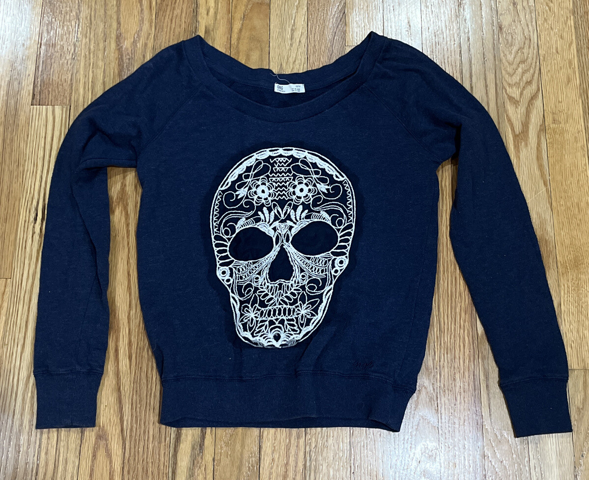 GRG Blue Flower Skull Sweatshirt Woman Size XS