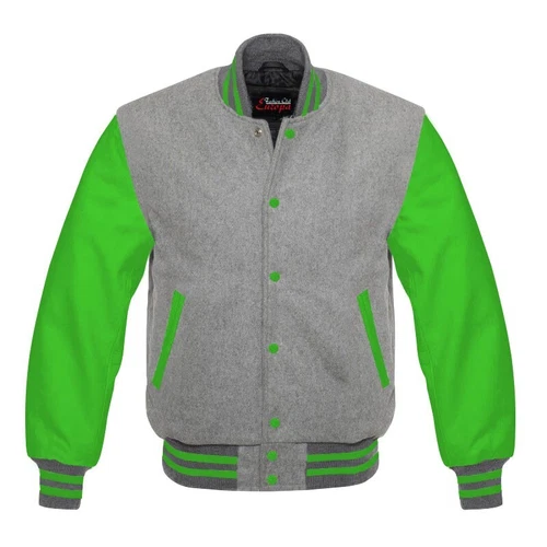 Letterman Style Vasity Jacket Men Wool Snap Closure Leather Sleeves image 21
