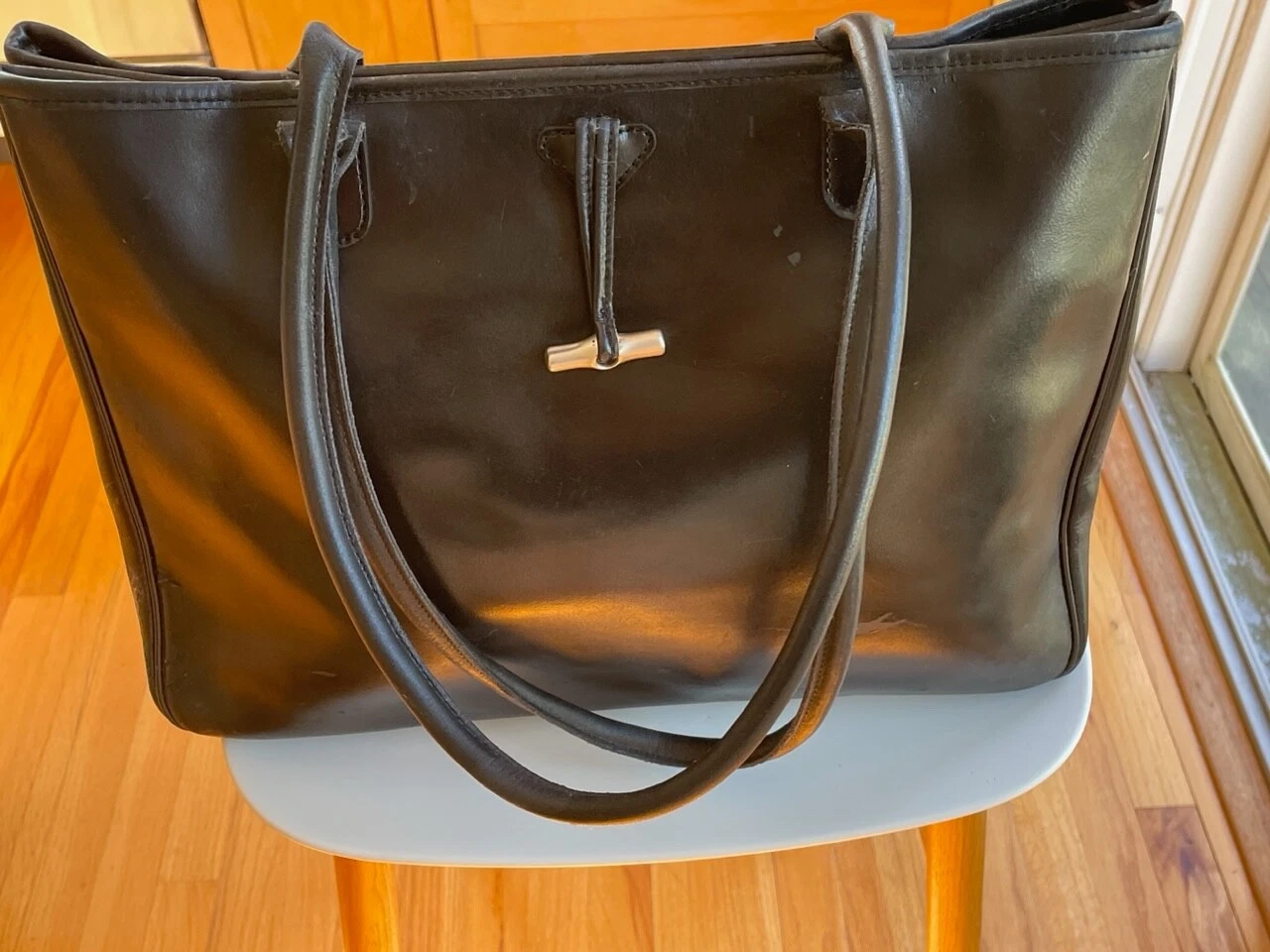 Autentica borsa tote LONGCHAMP LARGE formale in pelle Rozo USATA DELICATAMENTE