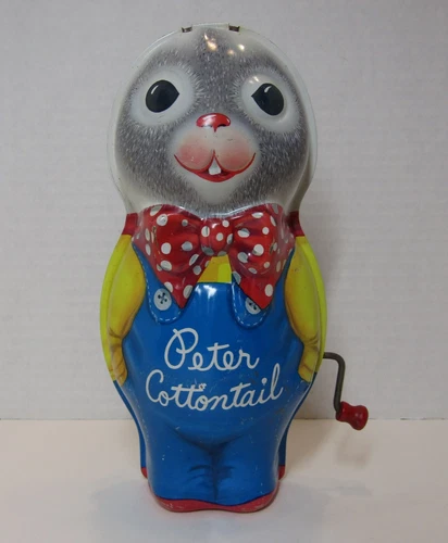 Vintage 1950's Mattel Peter Cottontail Wind Up Tin Toy - Ears Missing - No Sound