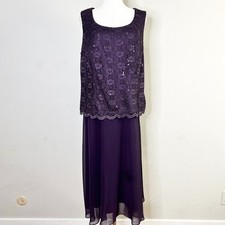 R M Richards Woman 16W Midi Dress Purple Lace Sequin Overlay Dress Formal