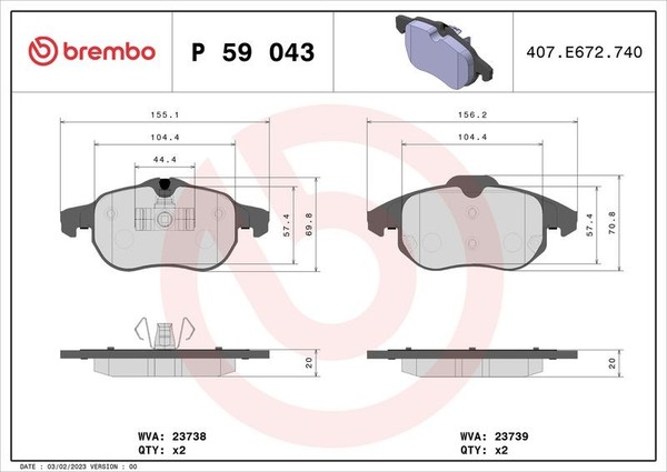 Brembo Bremsbelagsatz, Scheibenbremse P 59 043 FüR Cadillac Saab Fiat Opel-image